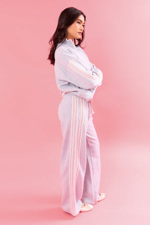 Kaiia Side Striped Wide Leg Joggers Light Grey Marl & Pink Meringue