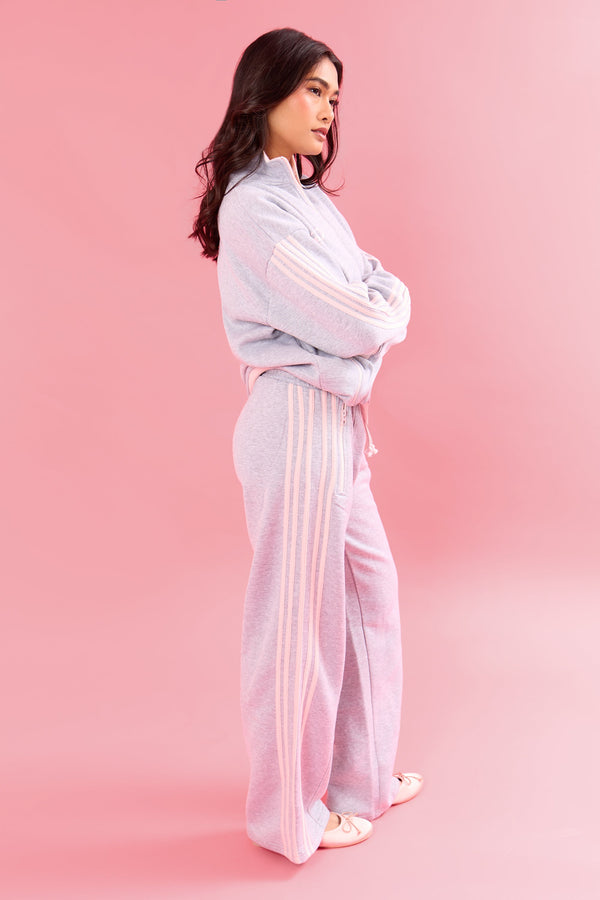 Kaiia Side Striped Wide Leg Joggers Light Grey Marl & Pink Meringue