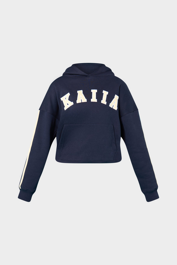 Kaiia Slogan Side Stripe Oversized Hoodie Ink Blue & Lemon