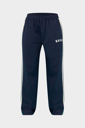 Kaiia Sport Side Stripe Wide Leg Joggers Ink Blue & Lemon