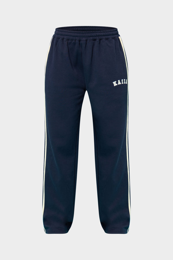Kaiia Sport Side Stripe Wide Leg Joggers Ink Blue & Lemon