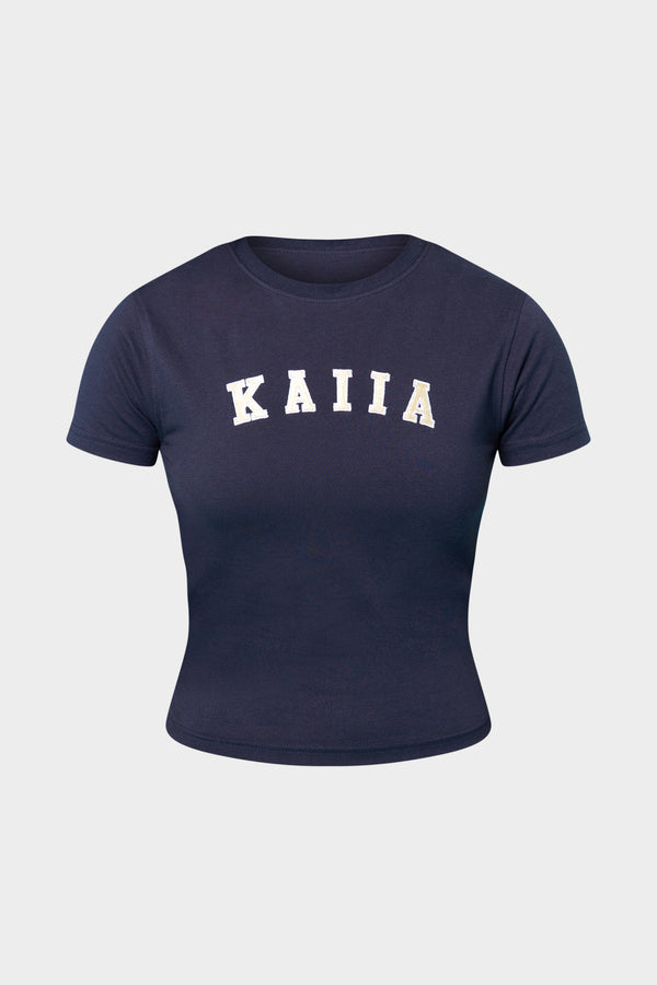 Kaiia Slogan Baby Tee Ink Blue & Lemon