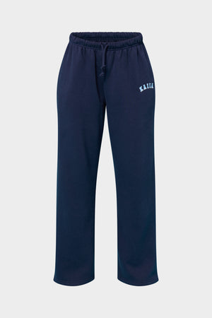 Kaiia Slogan Mid Rise Wide Leg Joggers Navy & Baby Blue