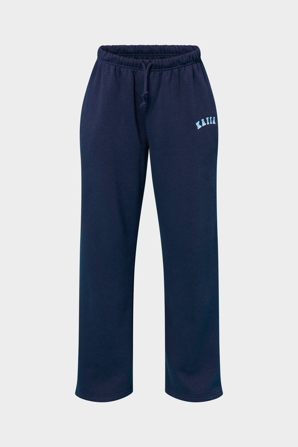 Kaiia Slogan Mid Rise Wide Leg Joggers Navy & Baby Blue