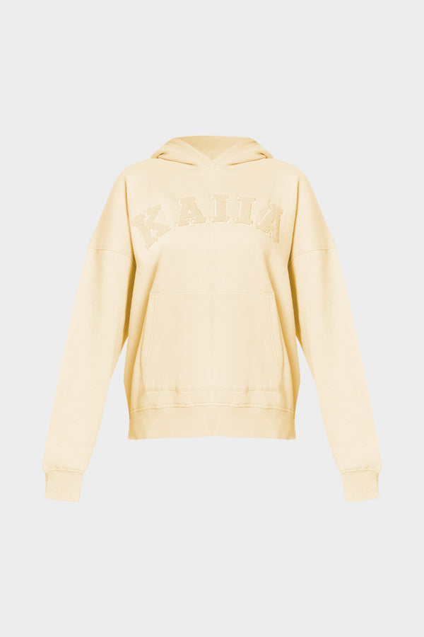 Kaiia Borg Slogan Oversized Hoodie Lemon