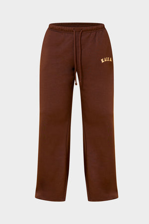 Kaiia Slogan Wide Leg Joggers Bitter Chocolate & Butter Yellow