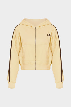 Kaiia Sport Side Stripe Oversized Zip Through Hoodie Butter Yellow & Brown