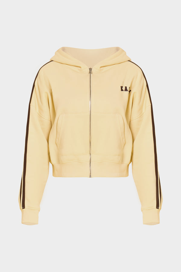 Kaiia Sport Side Stripe Oversized Zip Through Hoodie Butter Yellow & Brown