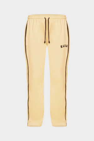 Kaiia Logo Side Stripe Wide Leg Joggers Butter Yellow & Brown
