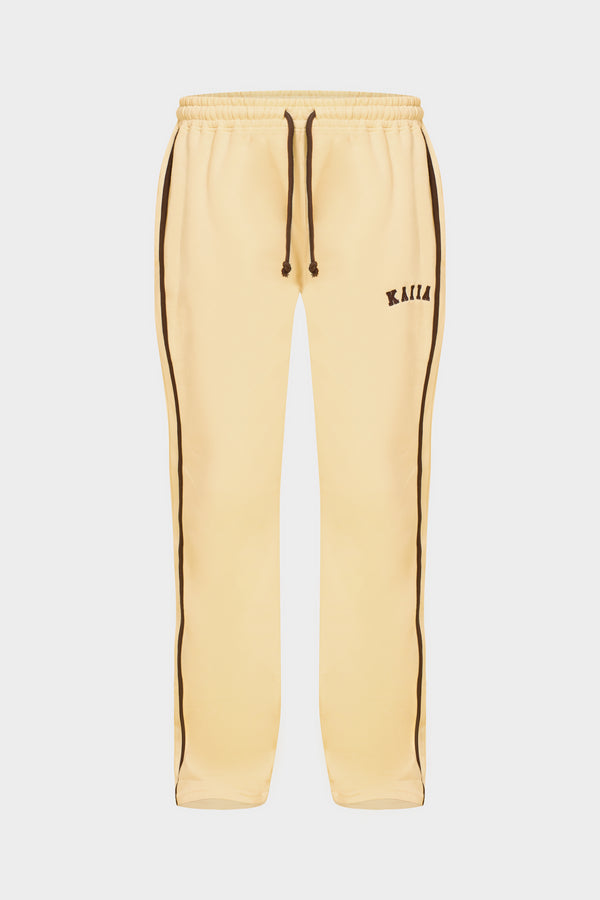 Kaiia Logo Side Stripe Wide Leg Joggers Butter Yellow & Brown