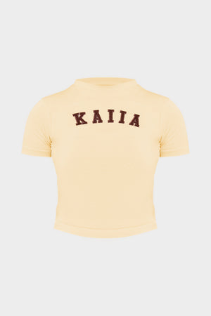 Kaiia Slogan Baby Tee Butter Yellow & Brown