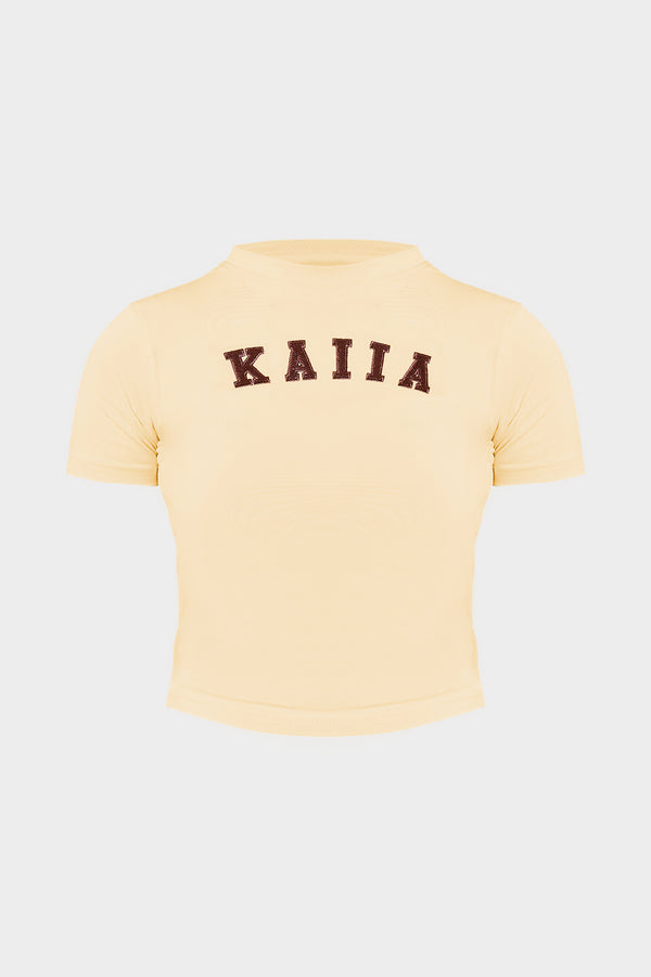 Kaiia Slogan Baby Tee Butter Yellow & Brown