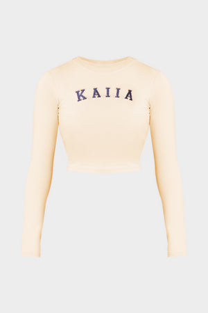 Kaiia Slogan Long Sleeve Baby Tee Cream & Navy