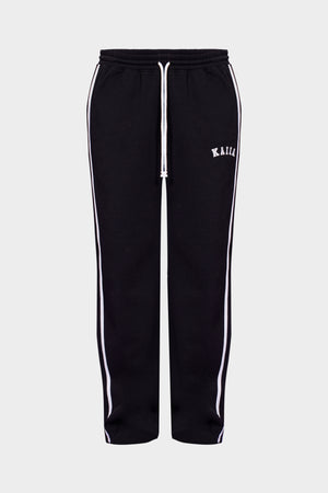 Kaiia Sport Side Stripe Wide Leg Joggers Black & White