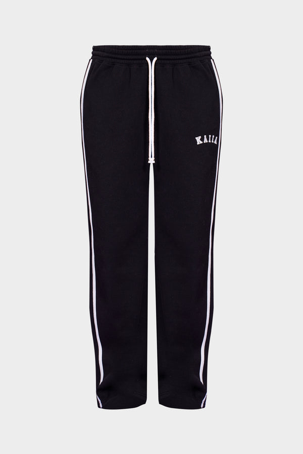 Kaiia Sport Side Stripe Wide Leg Joggers Black & White