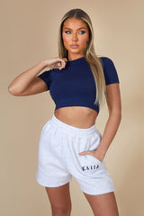 Kaiia Cropped Baby T-shirt In Navy