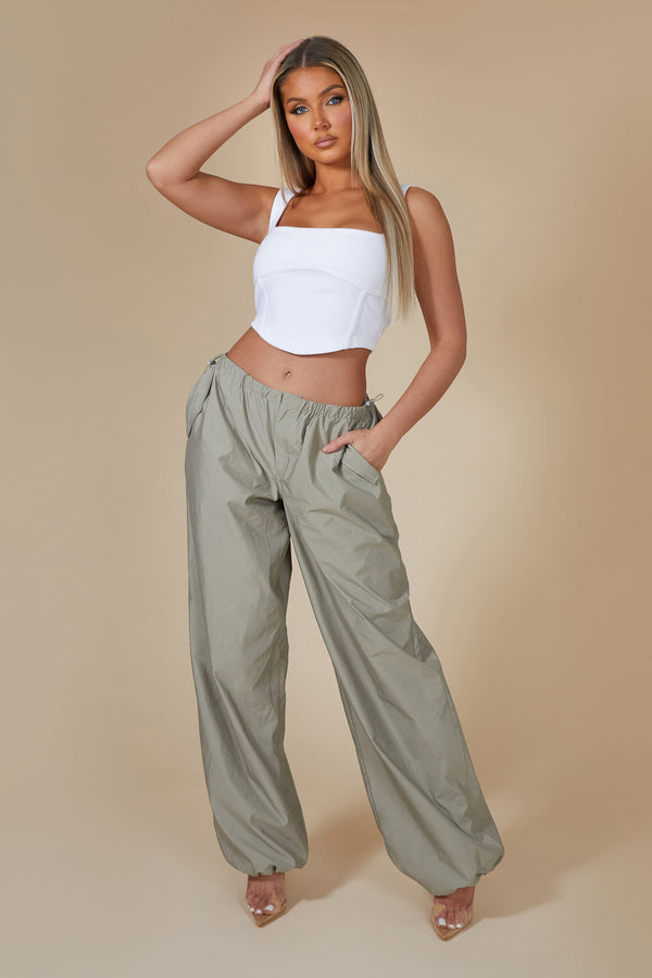 Kaiia Ribbed Seam Detail Corset Top In White