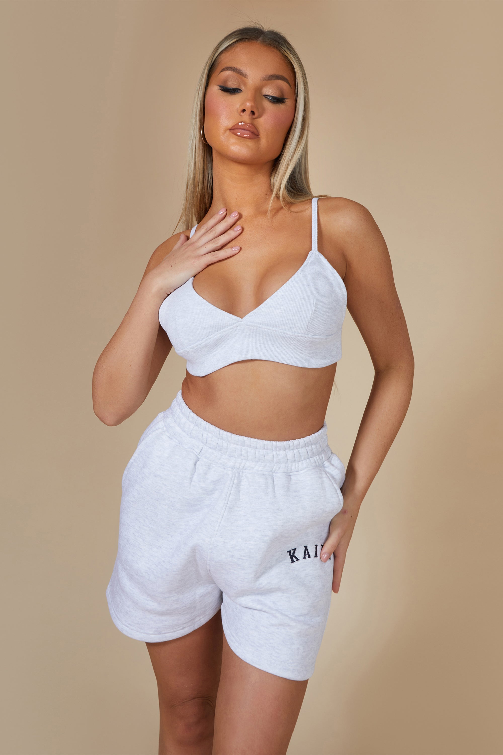 TRIANGLE RIBBED BRALET OATMEAL MARL