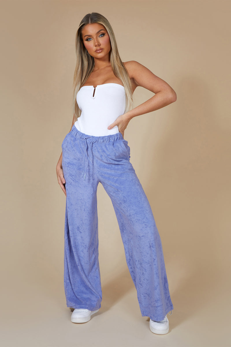 TOWELLING WIDE LEG JOGGERS PURPLE