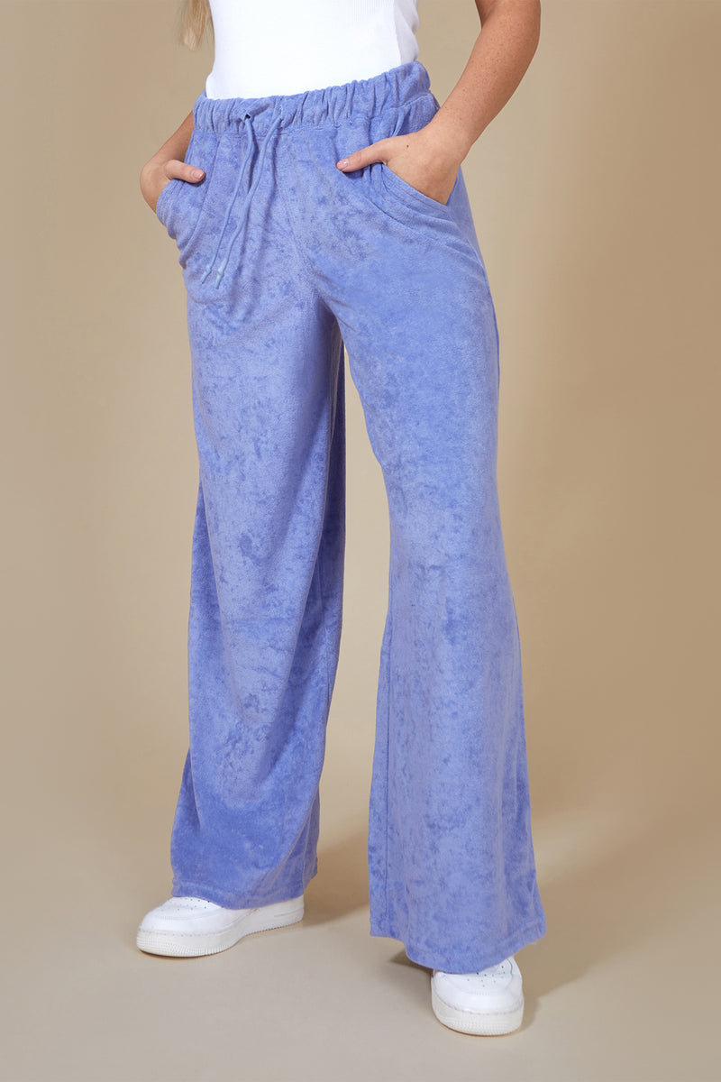 TOWELLING WIDE LEG JOGGERS PURPLE