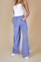 TOWELLING WIDE LEG JOGGERS PURPLE