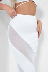 Sheer Panelled Mesh Knitted Maxi Skirt Ivory