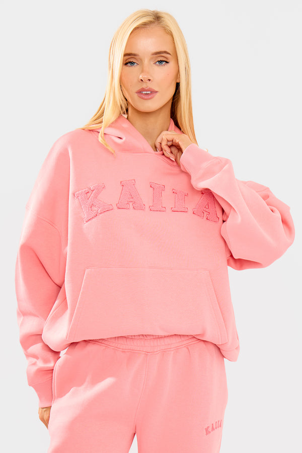 Kaiia Borg Slogan Oversized Hoodie Angel Pink