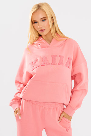 Kaiia Borg Slogan Oversized Hoodie Angel Pink