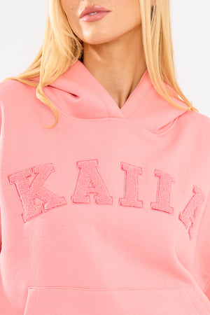 Kaiia Borg Slogan Oversized Hoodie Angel Pink