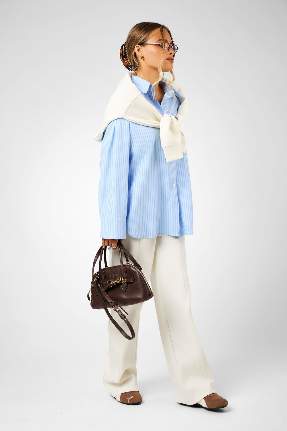 Kaiia Label Logo Oversized Shirt Blue Stripe