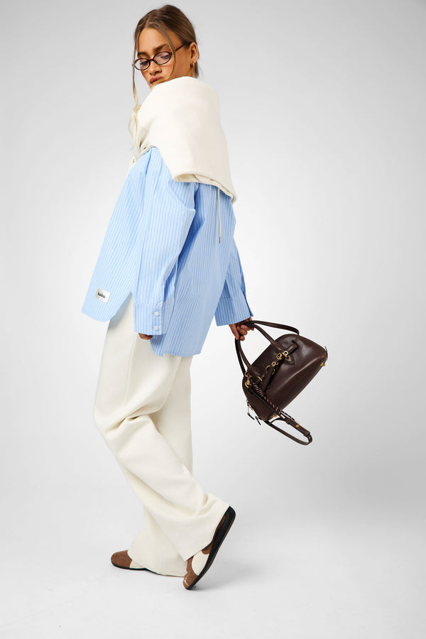 Kaiia Label Logo Oversized Shirt Blue Stripe