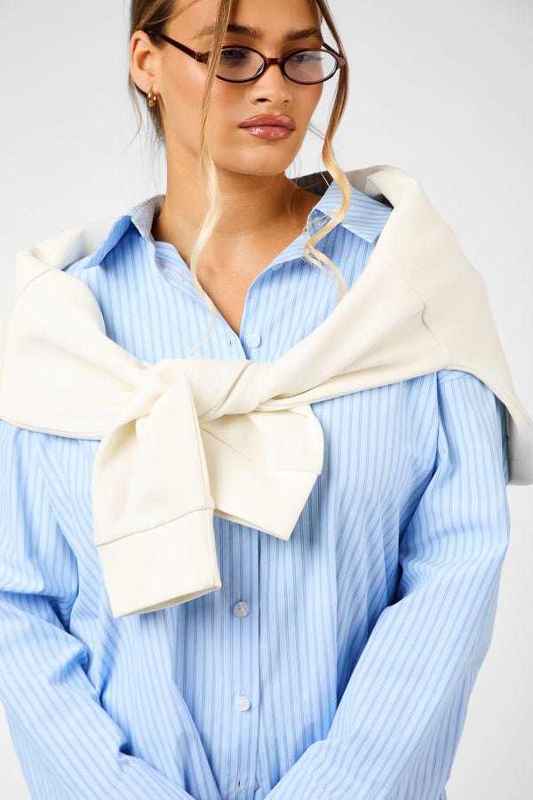 Kaiia Label Logo Oversized Shirt Blue Stripe
