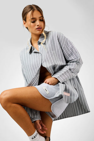 Kaiia Label Logo Oversized Shirt Grey Stripe