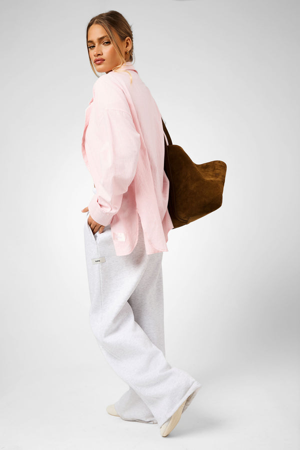 Kaiia Label Logo Oversized Shirt Pink Stripe