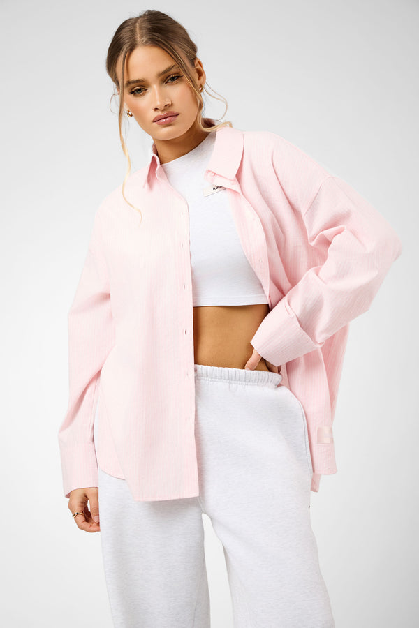 Kaiia Label Logo Oversized Shirt Pink Stripe
