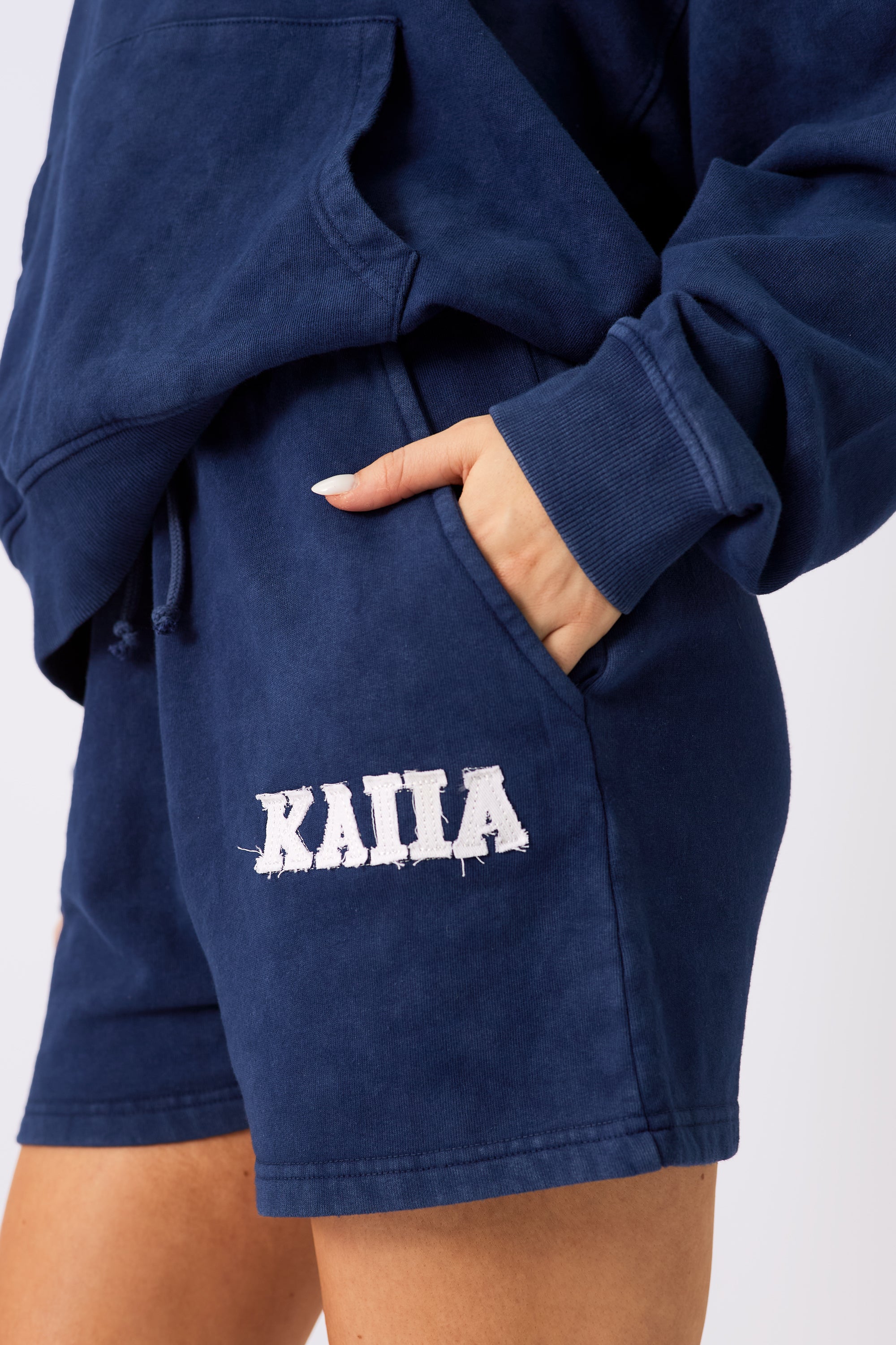 Kaiia Applique Logo Sweat Shorts Denim Blue
