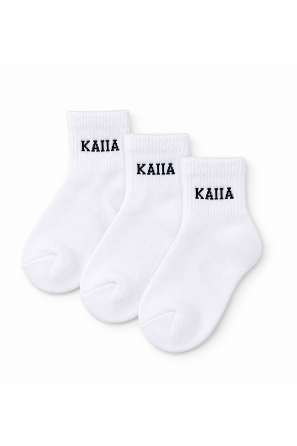Kaiia Pack Of Three Kids Logo Socks White & Black