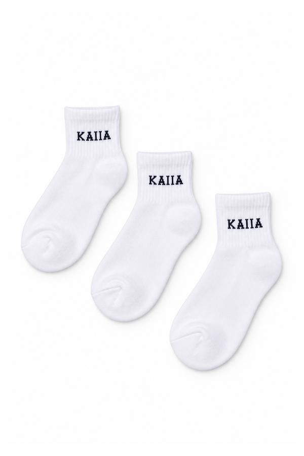 Kaiia Pack Of Three Kids Logo Socks White & Black