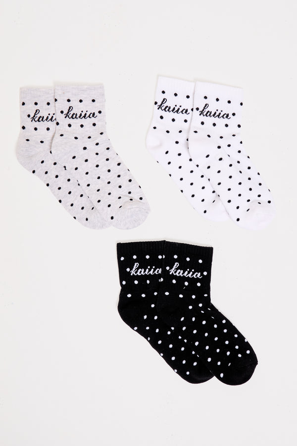 Pack of Three Kaiia Slogan Polka Dot Socks