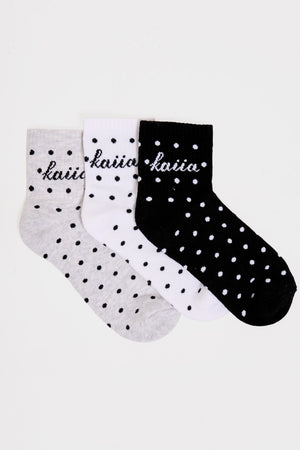 Pack of Three Kaiia Slogan Polka Dot Socks