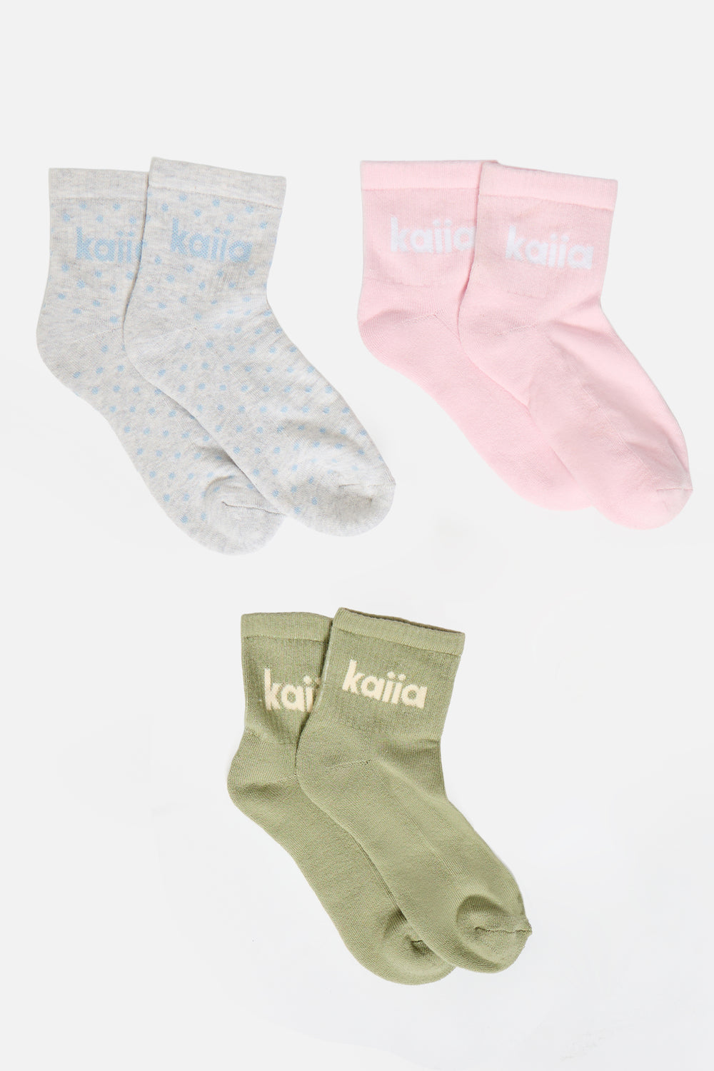 Pack of Three Kaiia Slogan Socks Polka Dot, Sage & Pink