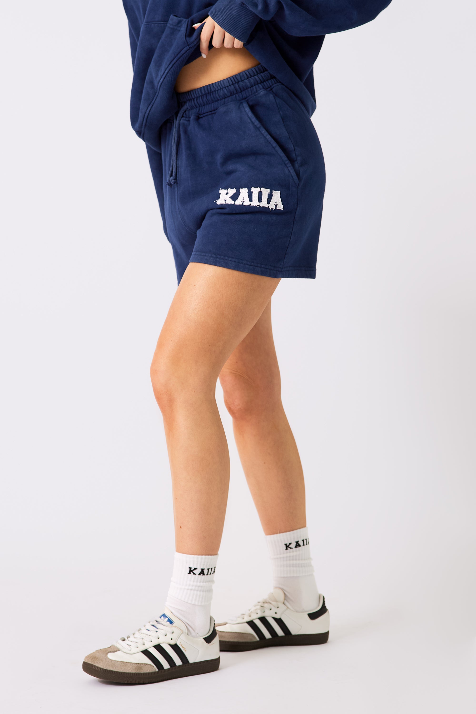 Kaiia Applique Logo Sweat Shorts Denim Blue