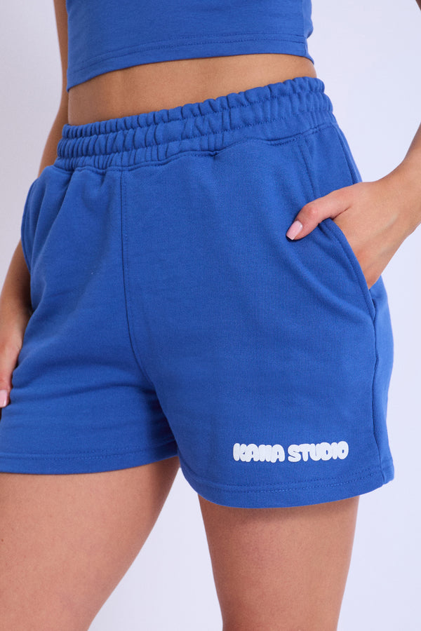 Kaiia Studio Bubble Logo Mini Sweat Shorts Blue