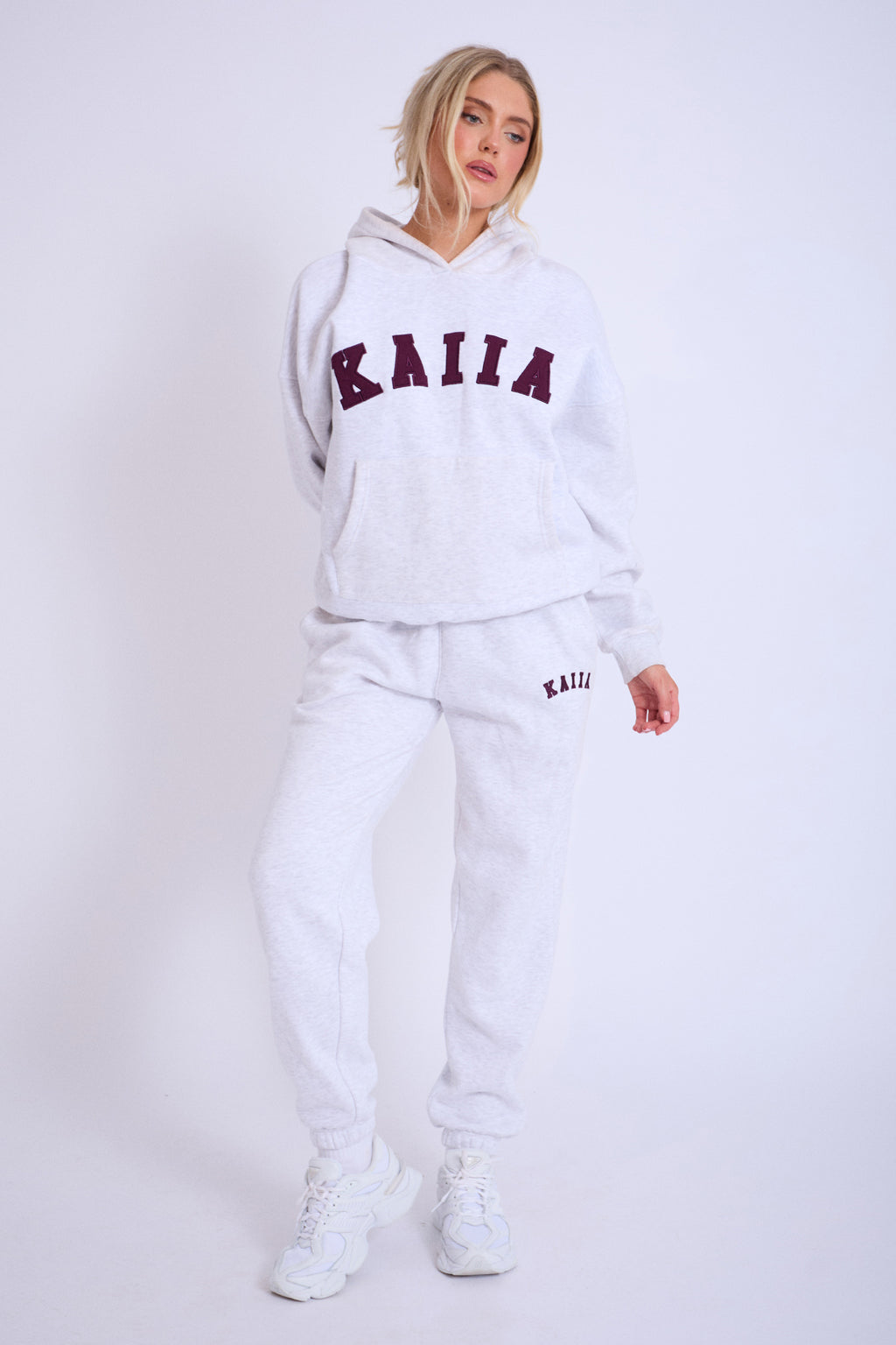 Logo Cuffed Joggers Light Grey Marl Burgundy