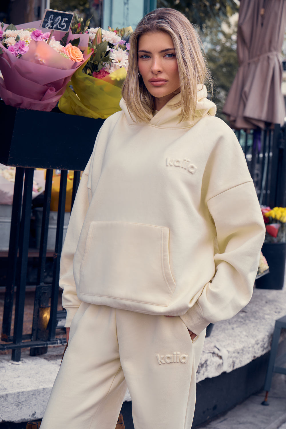 Kaiia Embossed Logo Oversized Hoodie Lemon