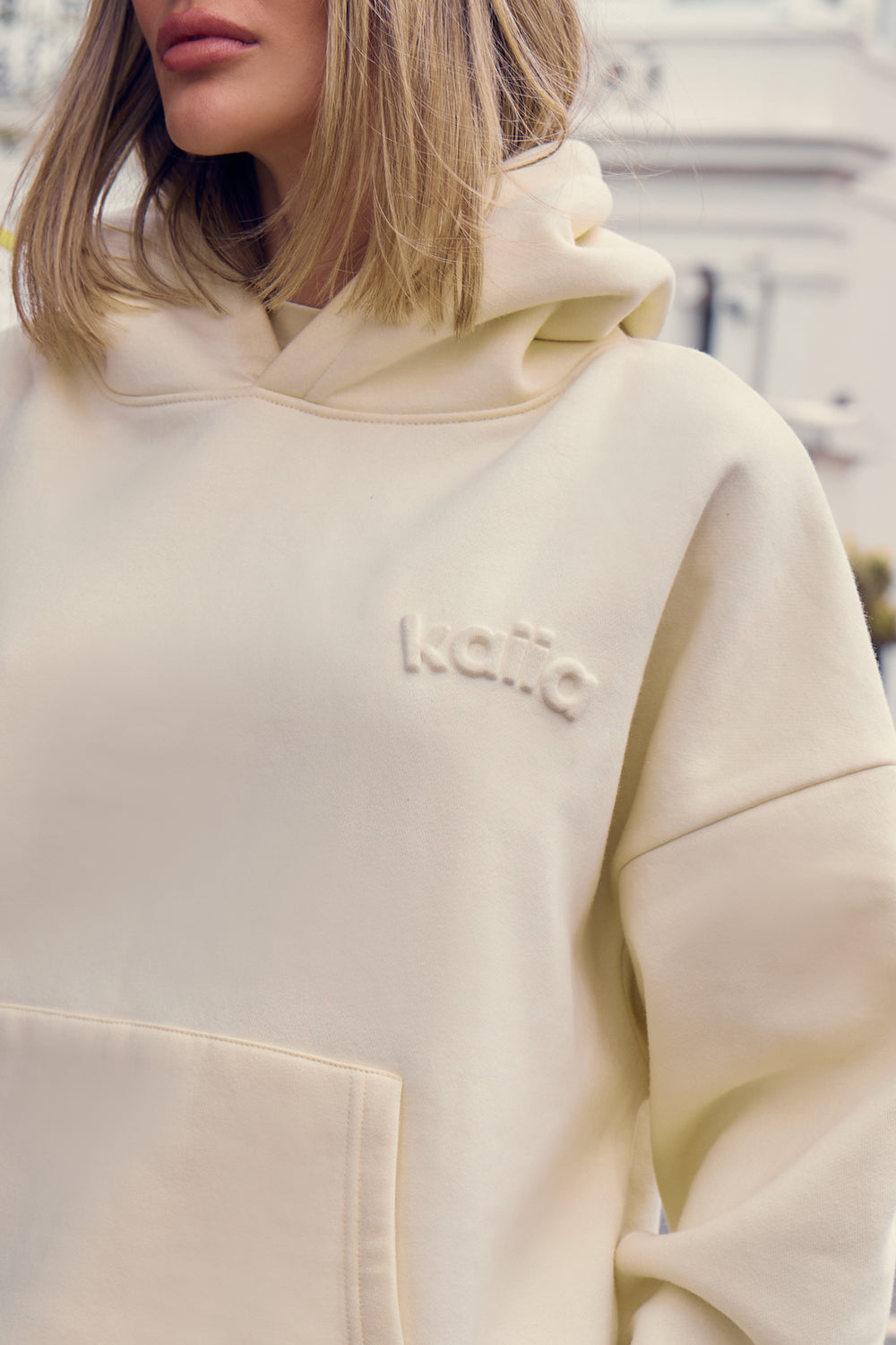Kaiia Embossed Logo Oversized Hoodie Lemon