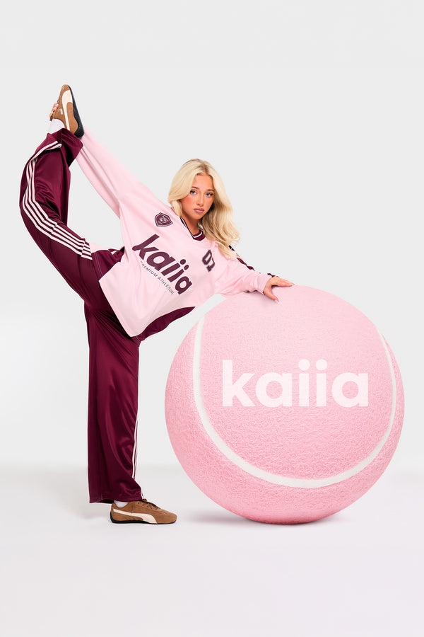 Kaiia Oversized Long Sleeve Football Top Pink & Burgundy