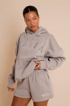 Kaiia Slogan Mini Shorts Smoke Grey