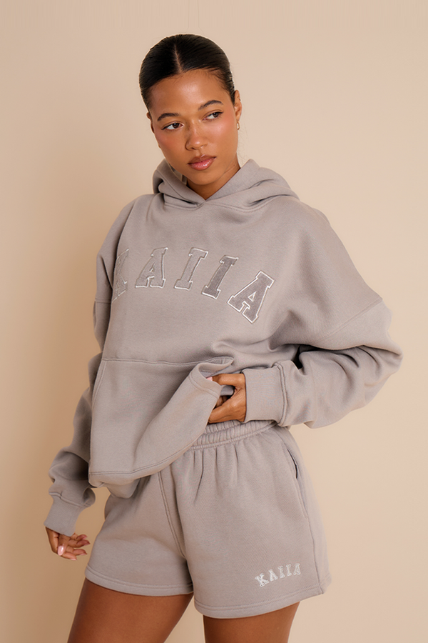 Kaiia Slogan Mini Shorts Smoke Grey