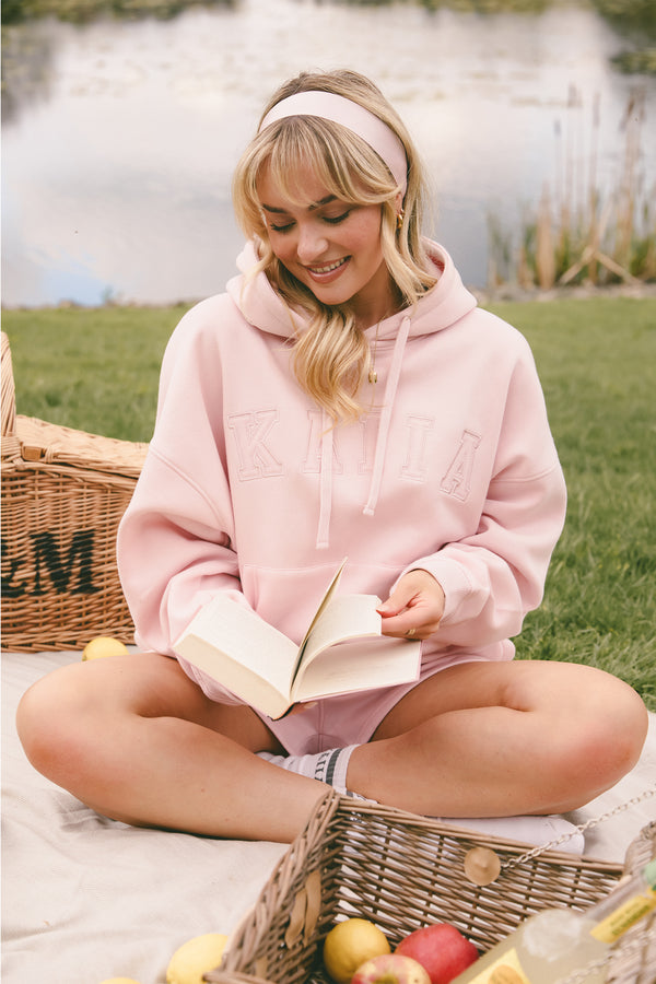 Kaiia Slogan Oversized Hoodie Dusty Pink